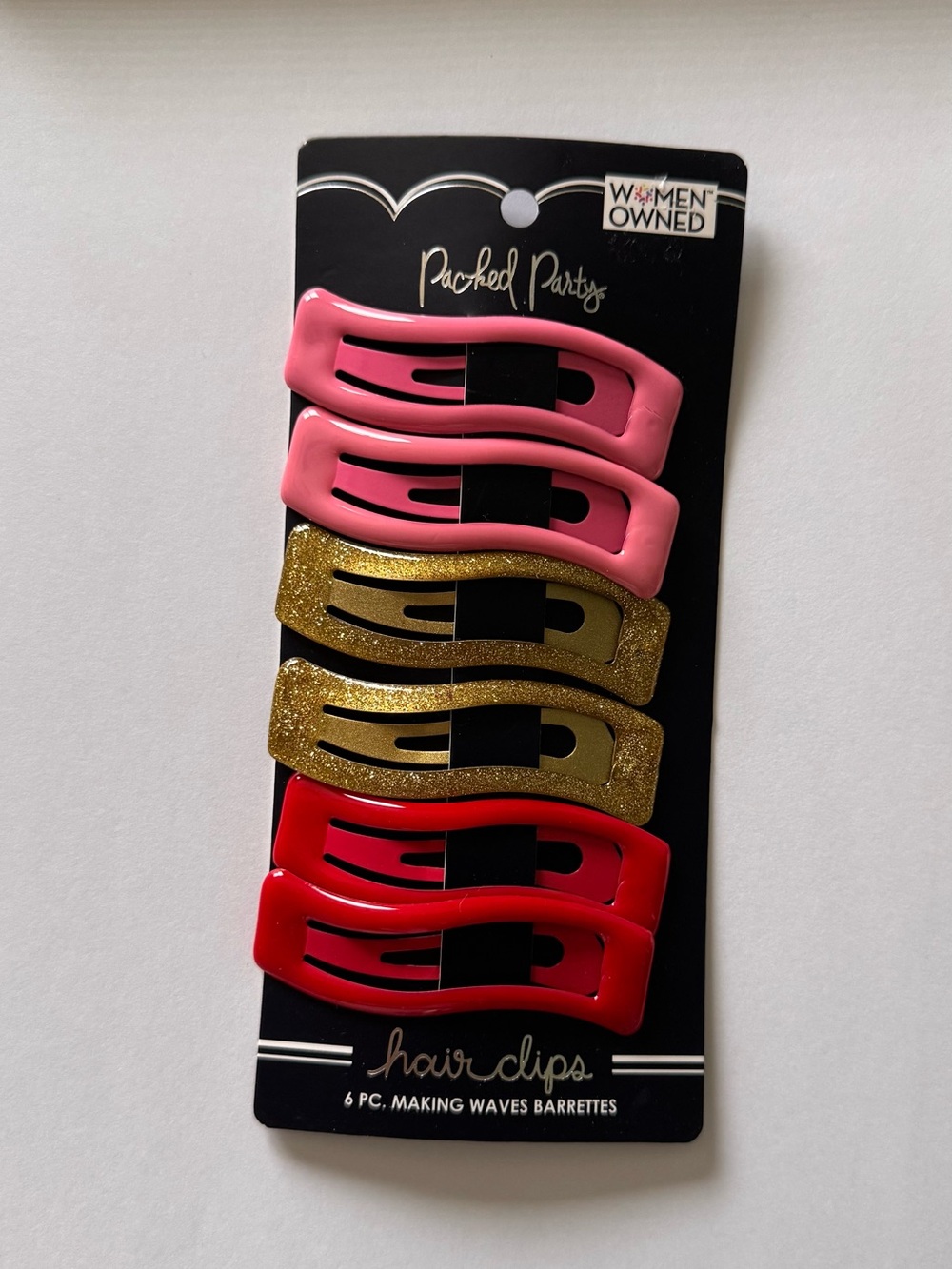 Packed Party Pink, Gold, Red Snap Hair Clips - 6 Pack